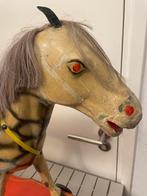 Antiek Papier-maché speelgoed paard op wielen, Ophalen of Verzenden