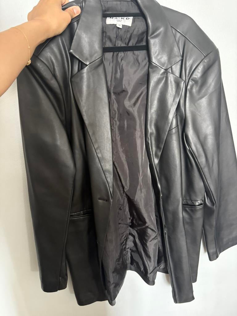 Leren oversized blazer Zwart, Ophalen of Verzenden, Zo goed als nieuw, Zwart