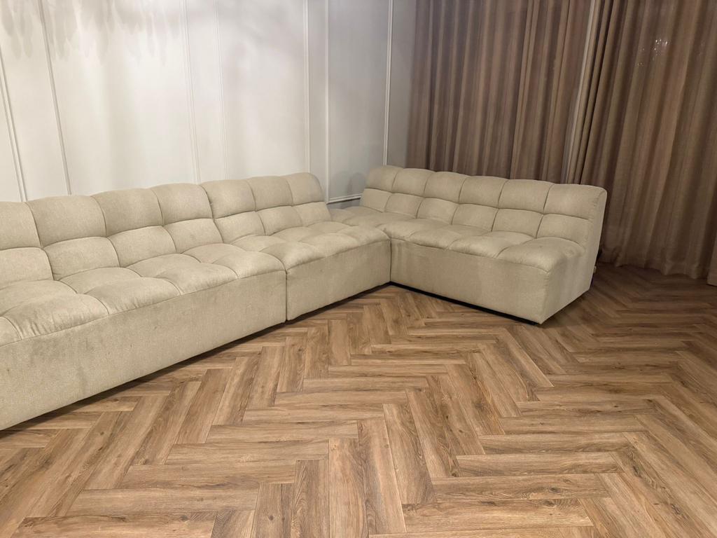 WOOOD stoffen bank - Beige, Huis en Inrichting, Banken | Bankstellen, Ophalen, Gebruikt, 100 tot 125 cm, Hoekbank