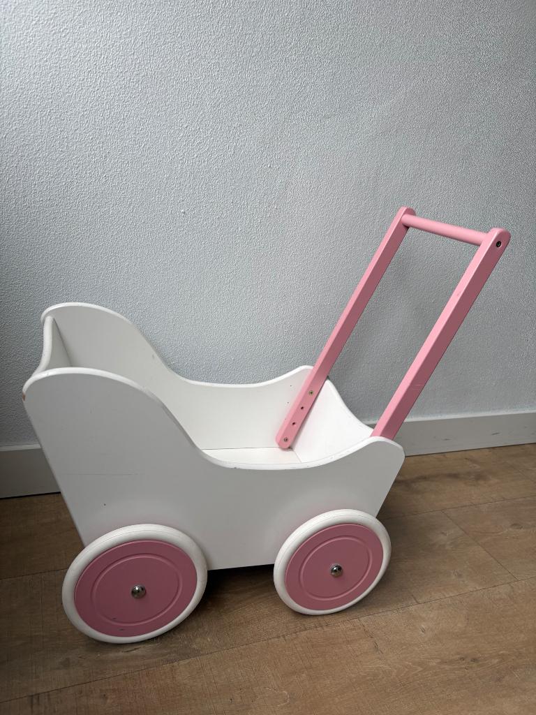 Houten poppenwagen, Kinderen en Baby's, Speelgoed | Houten speelgoed, Ophalen, Zo goed als nieuw, Duw- of Trekspeelgoed