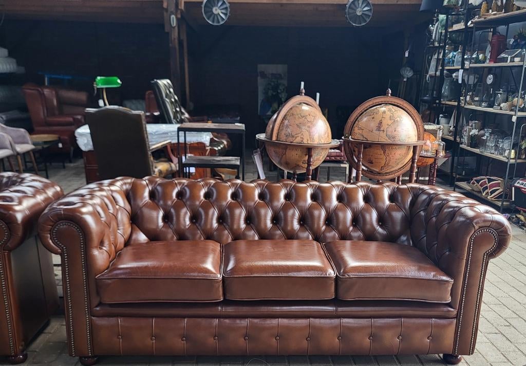 Chesterfield bank bruin, nieuw, origineel engels, Chesterfield, Driepersoons, 75 tot 100 cm, Ophalen of Verzenden