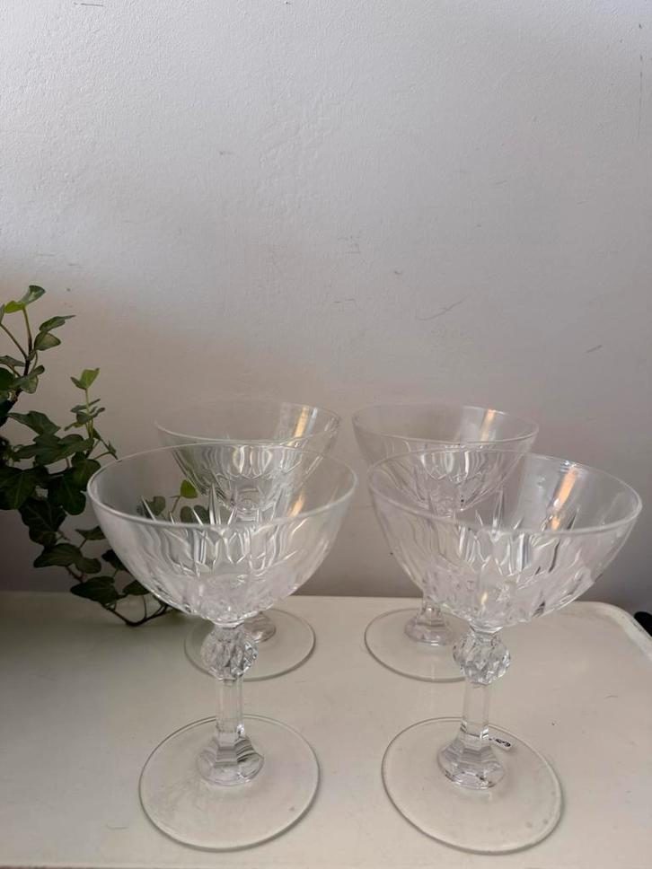 Set van 4 kristallen coupe champagne glazen, Antiek en Kunst, Antiek | Glas en Kristal, Ophalen of Verzenden