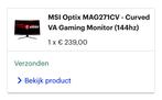 MSI gaming monitor, Computers en Software, Monitoren, 101 t/m 150 Hz, Full HD, Zo goed als nieuw, HDMI