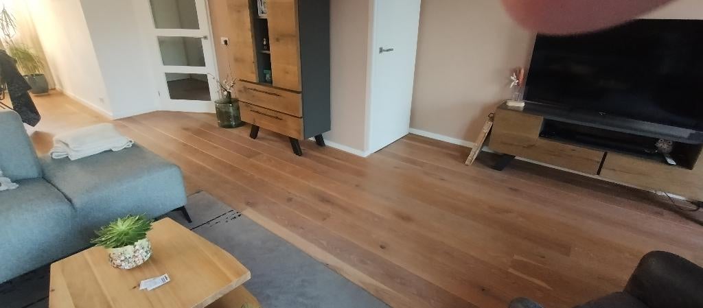 Echt eiken houten vloer – 20 mm dik – ca. 35 m², Doe-het-zelf en Verbouw, Vloerdelen en Plavuizen, Ophalen, Gebruikt, Vloerdelen of -planken