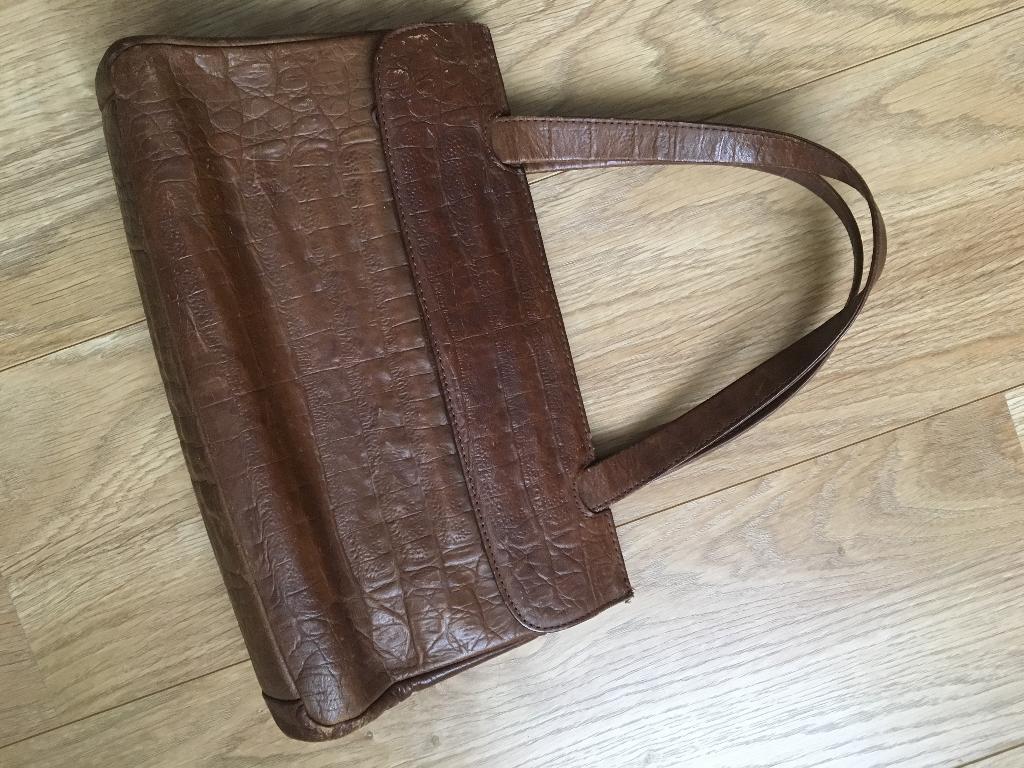 Vintage echt leren handtas (jaren 50), Sieraden, Tassen en Uiterlijk, Tassen | Damestassen, Ophalen of Verzenden, Zo goed als nieuw