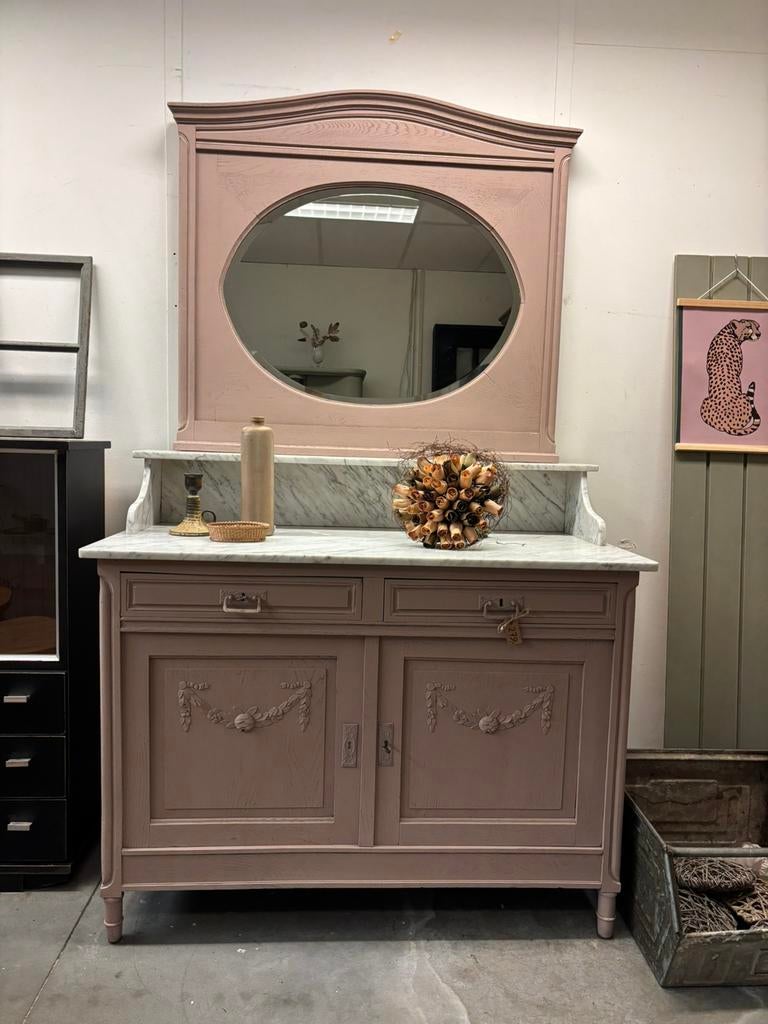 Brocante kaptafel / commode met spiegel, Ophalen, 100 tot 150 cm, Studiolarilo@gmail.com, Zo goed als nieuw