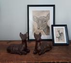 Decoratie hertjes: twee beeldjes en twee prentjes, Ophalen of Verzenden, Gebruikt