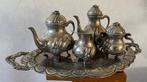Tinnen 4-delig Koffie - en Theeset op dienblad, Antiek en Kunst, Ophalen of Verzenden