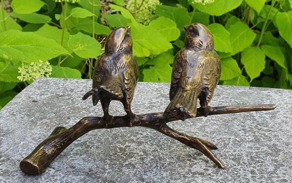 2 MUSSEN OP TAK / VOGELS/ BRONS, Dierenbeeld, Nieuw, Info@huisentuindecoratiemarie.nl, Huis en tuin decoratie marie
