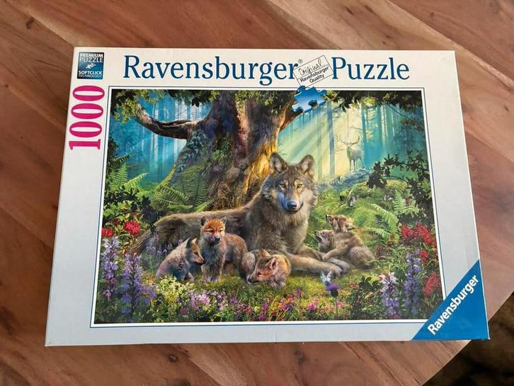 Ravensburger Legpuzzel 1000 stukjes - Wolf en welpen, Hobby en Vrije tijd, Denksport en Puzzels, Zo goed als nieuw, Legpuzzel