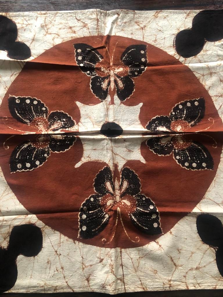 Vintage Java Batik Doek met Vlinders - 57x60 cm, Ophalen of Verzenden