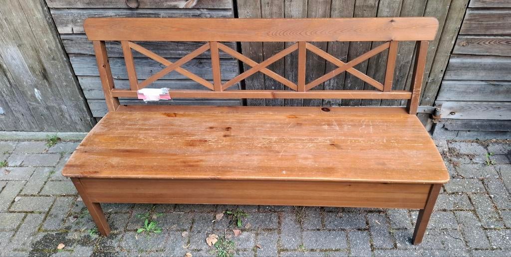 Houten bankje met opbergruimte - 150x50cm, Huis en Inrichting, Banken | Bankstellen, Ophalen, Gebruikt