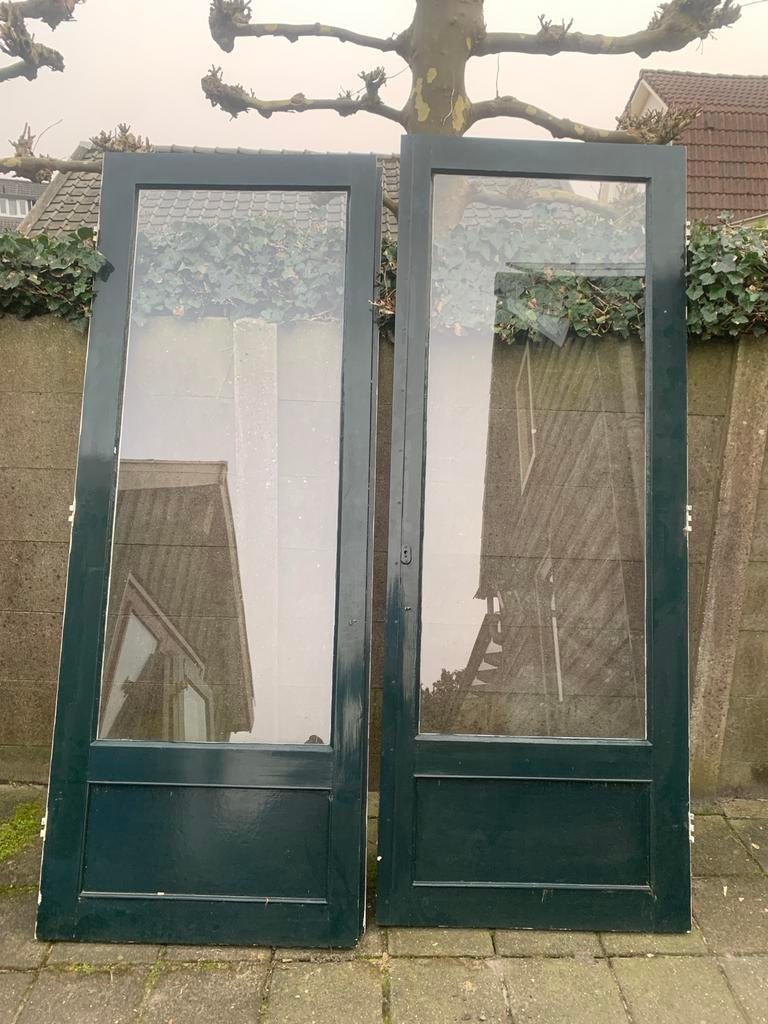 Set van 2 gebruikte buitendeuren met glas, Gebruikt, 80 tot 100 cm, 215 cm of meer, Ophalen of Verzenden