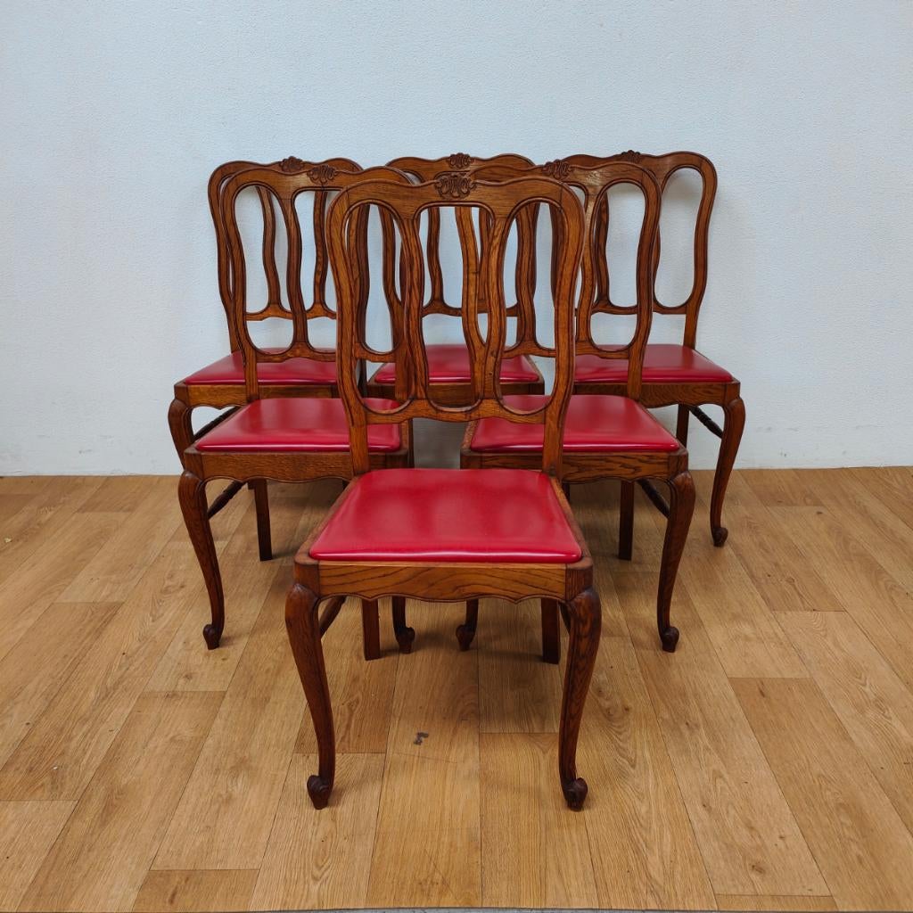 Vintage Landelijke eettafelstoelen stoelen eetkamerstoelen 6, Valkenswaard, Gebruikt, Bruin, Info@flashbackfurniture.nl