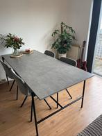 Moderne eettafel met 4 stoelen, Ophalen, Gebruikt, 100 tot 150 cm, 50 tot 100 cm