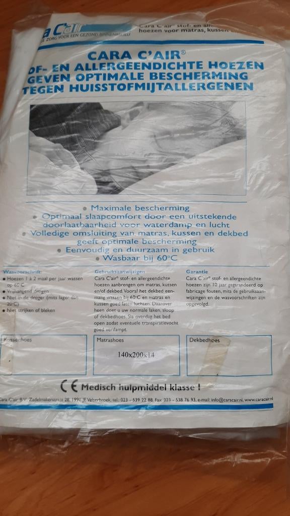 Cara C'Air Dekbedhoes tegen huisstofmijt 140x200x14, Eenpersoons, Wit, Nieuw, Ophalen of Verzenden
