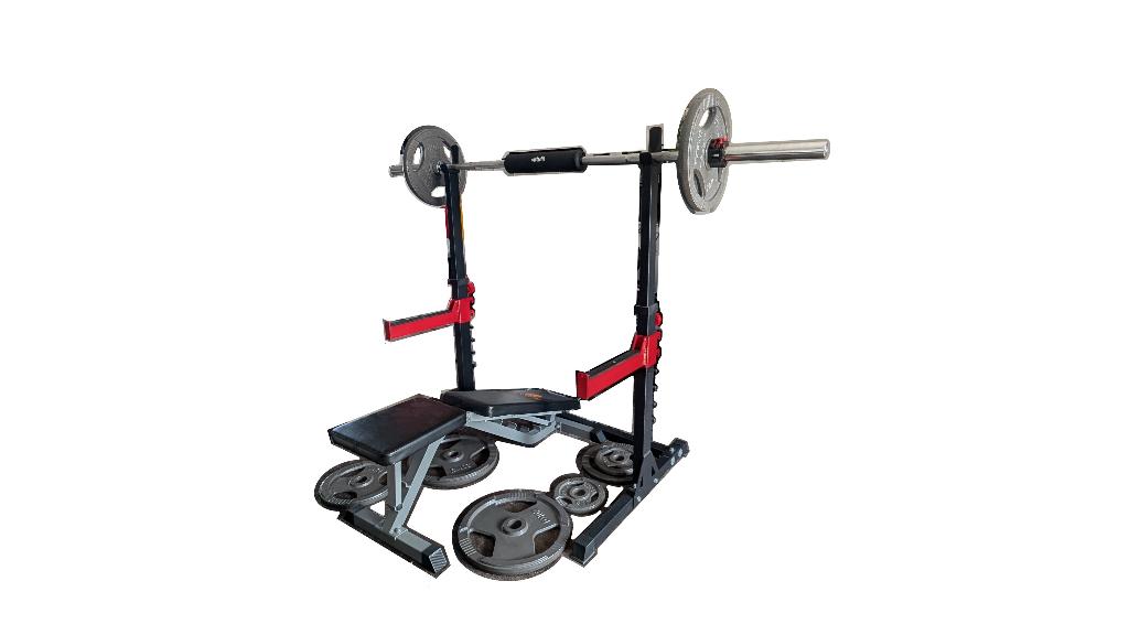 Home Gym Set (110KG) - Halterstang, Squat Rack & Bankje, Sport en Fitness, Fitnessmaterialen, Ophalen, Zo goed als nieuw, Rug