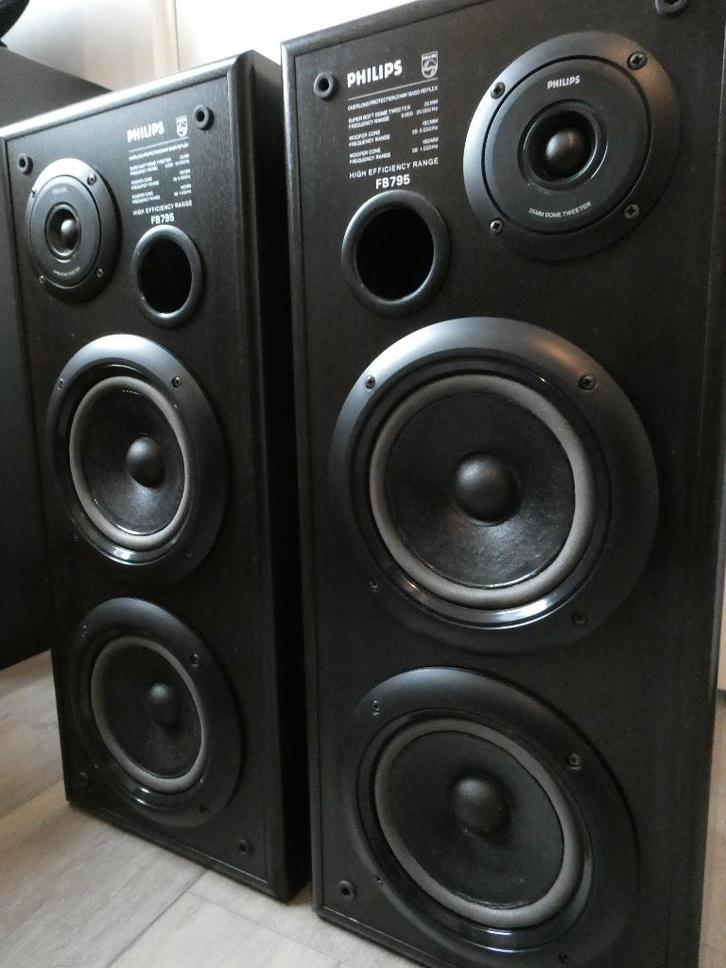 Philips FB795 luidsprekerboxen, prof. refoamed, nieuwstaat!, Audio, Tv en Foto, Luidsprekers, Zo goed als nieuw, Front, Rear of Stereo speakers
