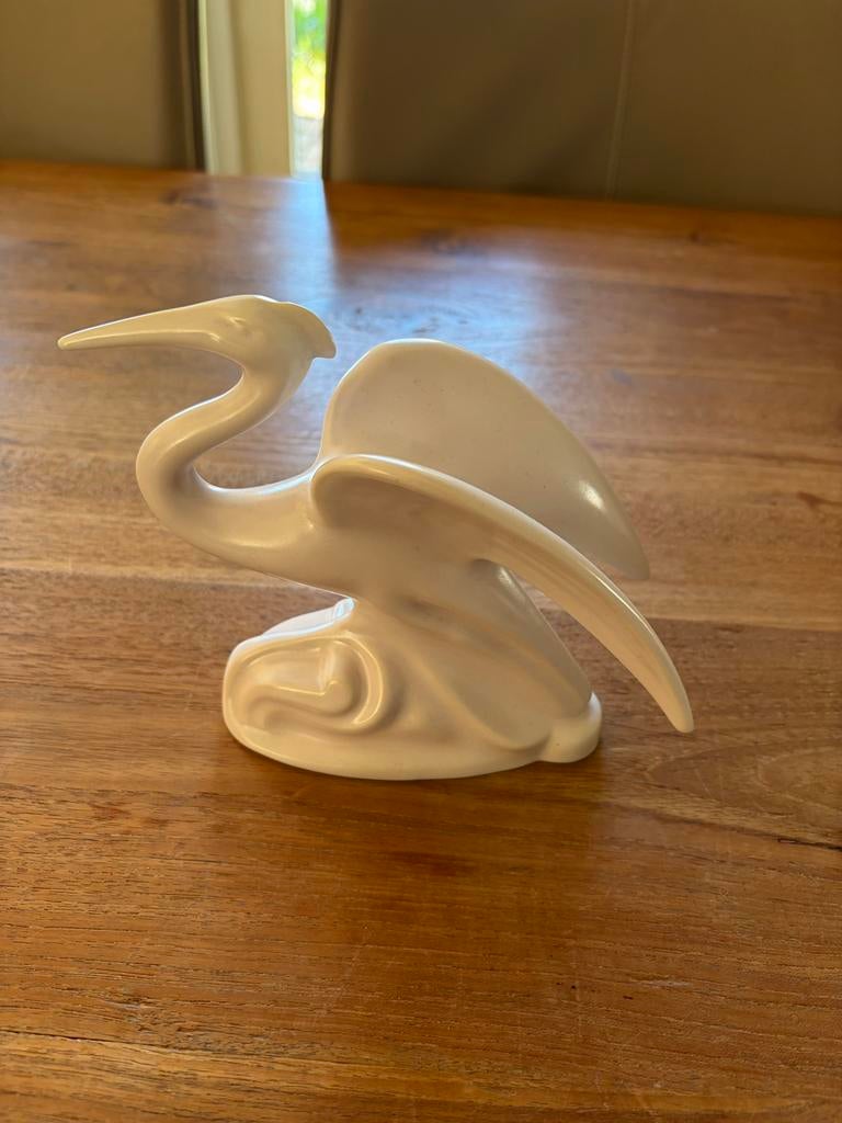 Plateel Keramieken Reiger Beeldje no 2016 Gouda ?, Ophalen of Verzenden, Zo goed als nieuw, Modern, Wit