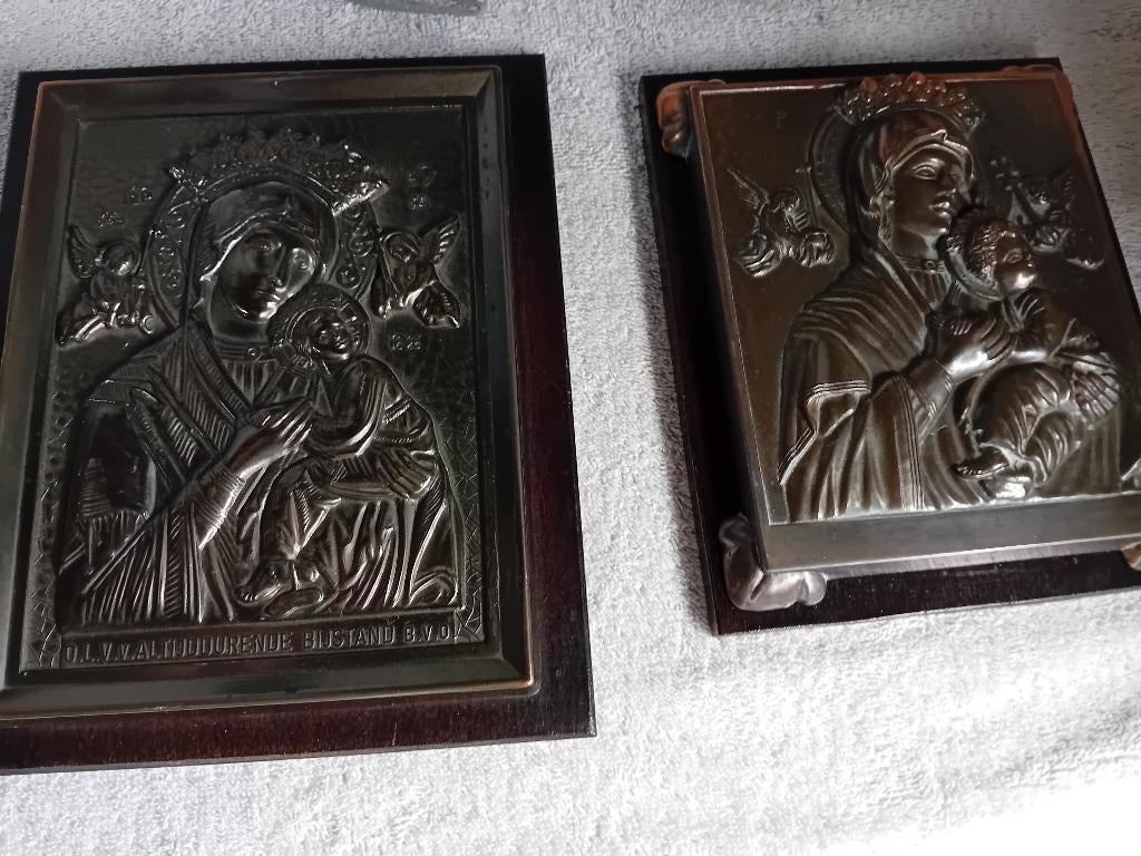 LOT van 2 koper /brons icoon maria, Ophalen of Verzenden
