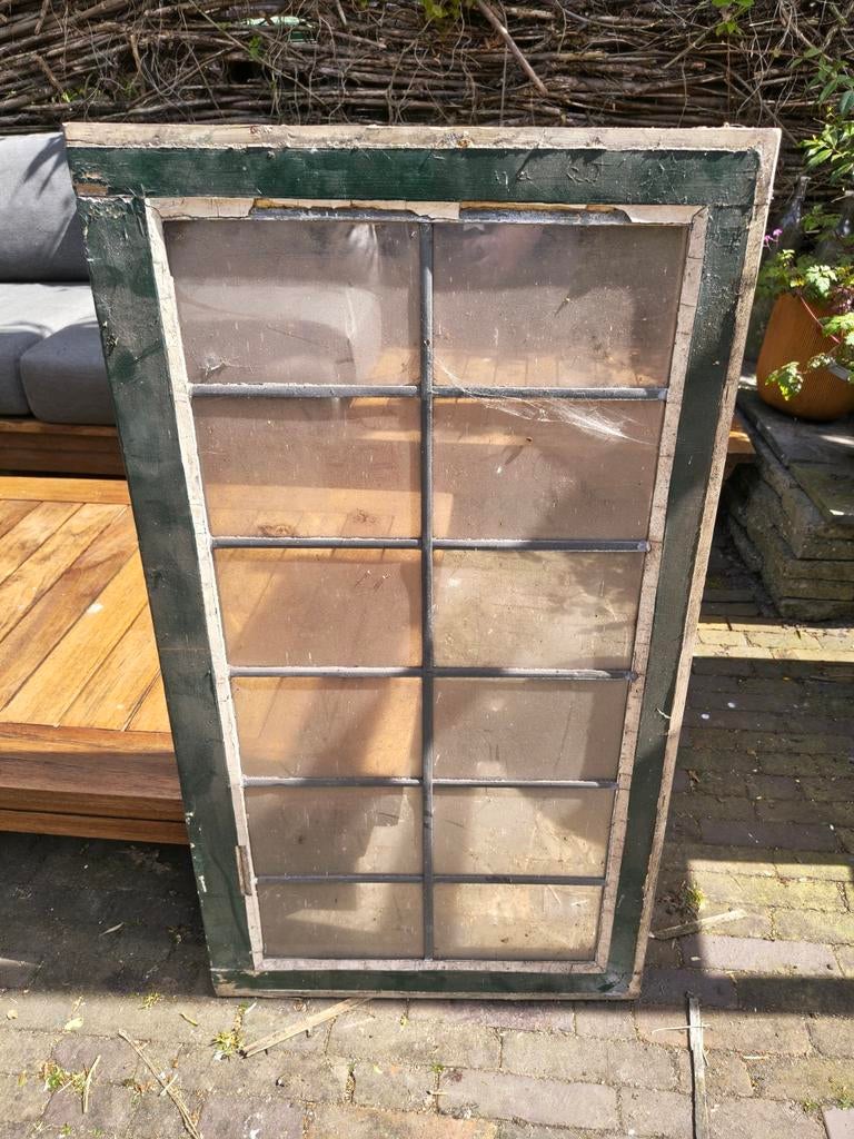 Oud glas in lood raam 51 x 92 cm, Ophalen, Gevelraam of Ruit, Gebruikt, Minder dan 80 cm