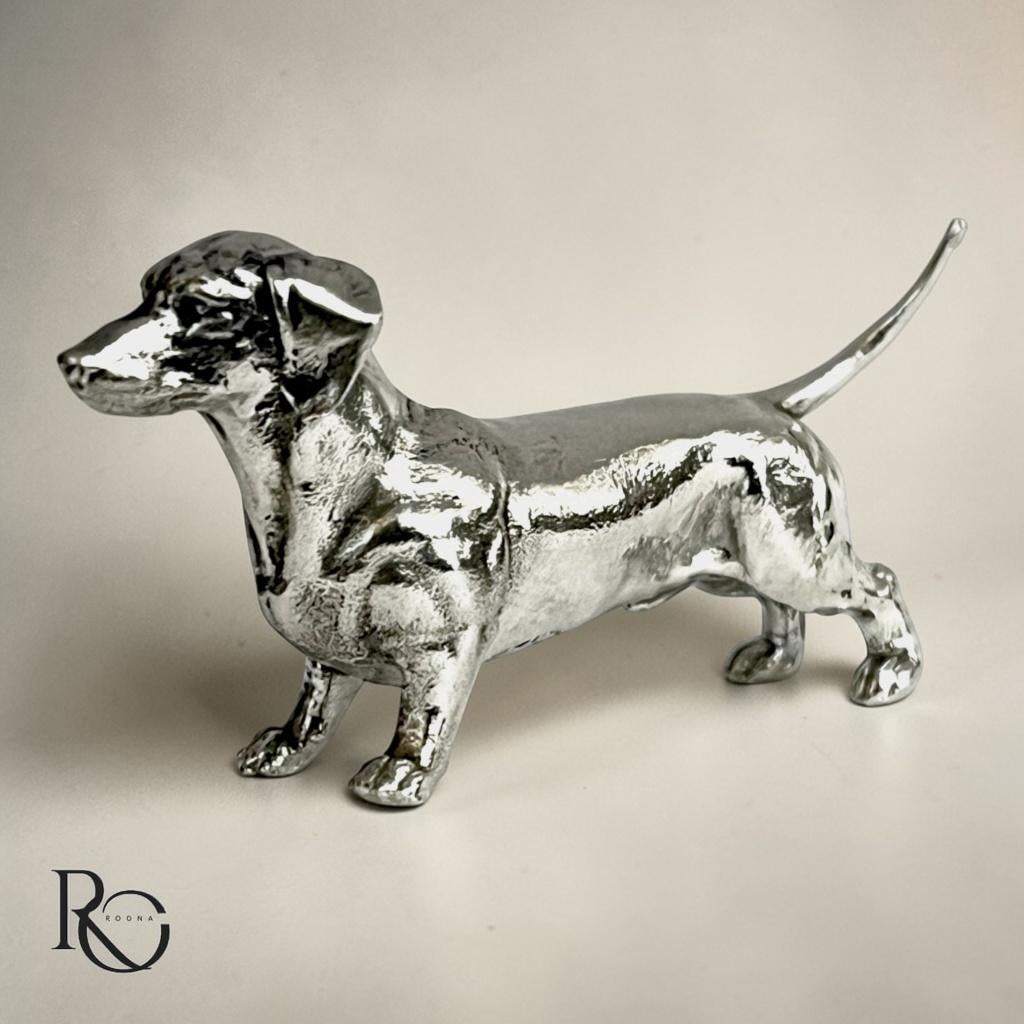 Teckel – Handgegoten Zilveren Miniatuur (925 Sterling), Ophalen of Verzenden, Zilver