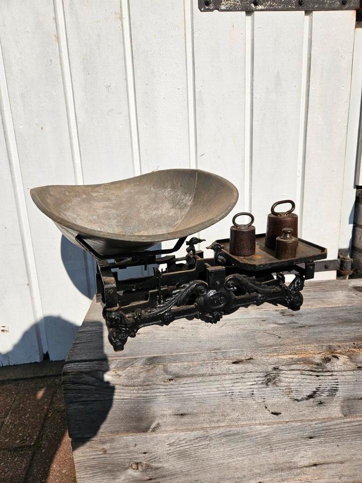 Originele antieke groentewinkel weegschaal met gewichten, Antiek en Kunst, Antiek | Overige Antiek, Ophalen of Verzenden