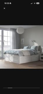 IKEA Brimnes Bed 140x200 + Lönset Lattenbodem, Huis en Inrichting, Slaapkamer | Bedden, Wit, Zo goed als nieuw, Twijfelaar, 200 cm