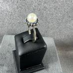 Gouden Ring | 18k | 3,46g | parel / saffier |mt16,5| 340564, Gebruikt, Ophalen of Verzenden, 17 tot 18, Dame