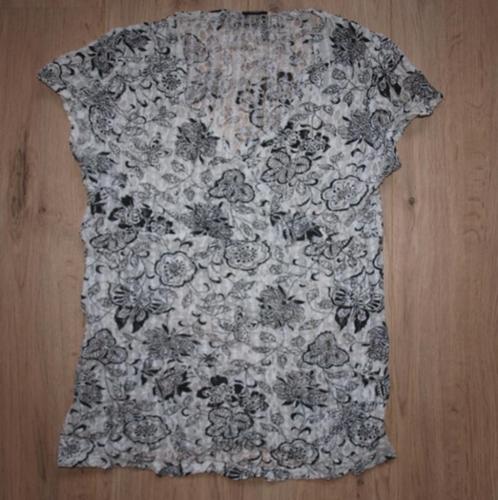 Wit Kanten Shirtje met Zwarte Bloemenprint Miss Etam (M), Kleding | Dames, T-shirts, Gedragen, Maat 38/40 (M), Wit, Korte mouw
