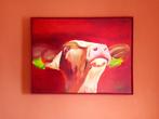 Schilderij van een jonge koe !, Huis en Inrichting, 50 tot 75 cm, Ophalen of Verzenden, Zo goed als nieuw, Schilderij