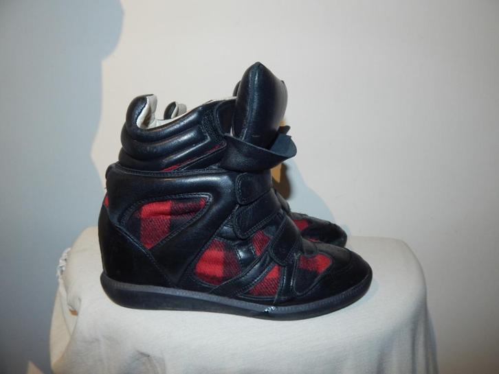 Isabel Marant beckett wedges sneakers deels ruit en leer 41, Kleding | Dames, Schoenen, Gedragen, Sneakers of Gympen, Zwart, Verzenden