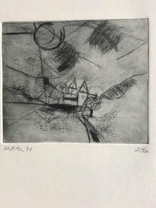 Jef Diederen, ets, huisjes, Antiek en Kunst, Kunst | Etsen en Gravures, Ophalen of Verzenden