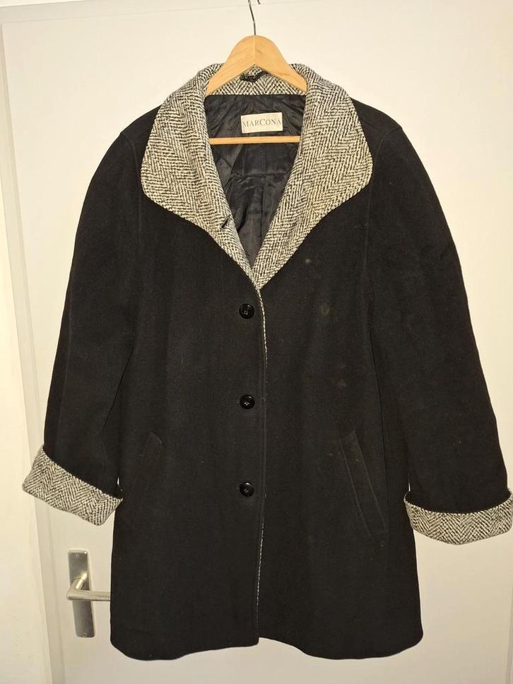 Vintage Marcona Zwarte Jas - Stijlvol en Warm, Kleding | Dames, Jassen | Zomer, Gedragen, Maat 42/44 (L), Zwart, Ophalen of Verzenden