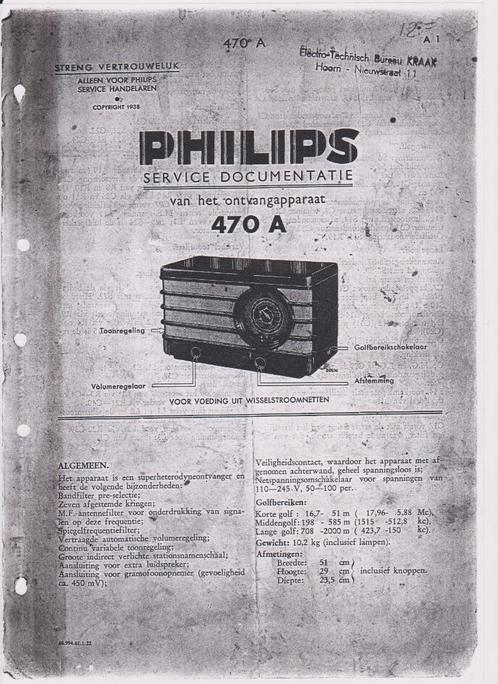 Philips Service manual 470A. verzending kan ook, Audio, Tv en Foto, Radio's, Gebruikt, Overige typen, Ophalen