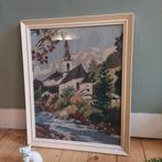 Lucky Vintage groot ingelijst borduurwerk kerkje, Ophalen, Minder dan 50 cm, Gebruikt, Unknown