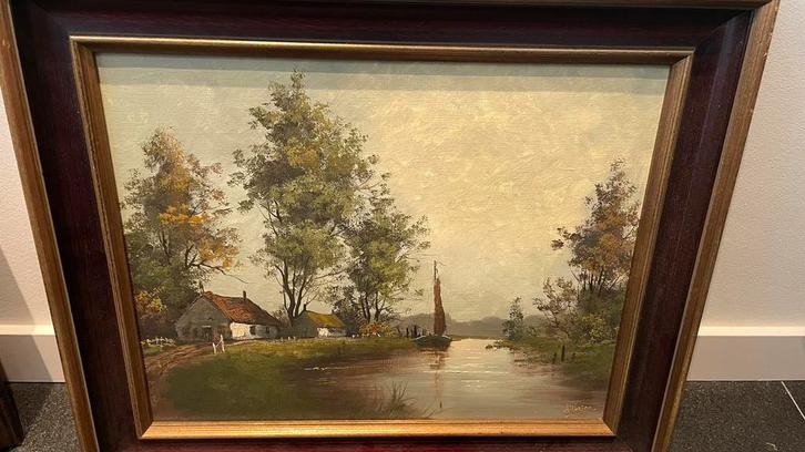 Gesigneerd olieverf schilderij in lijst, Antiek en Kunst, Kunst | Schilderijen | Klassiek, Ophalen of Verzenden