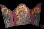 13239 Groot vintage houten icoon drieluik 3 luik madonna, Ophalen of Verzenden, Gebruikt, Kaart of Prent
