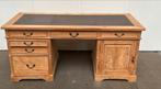 Teakhouten bureau met lederen blad, Huis en Inrichting, Bureaus, Ophalen, Zo goed als nieuw, Bureau