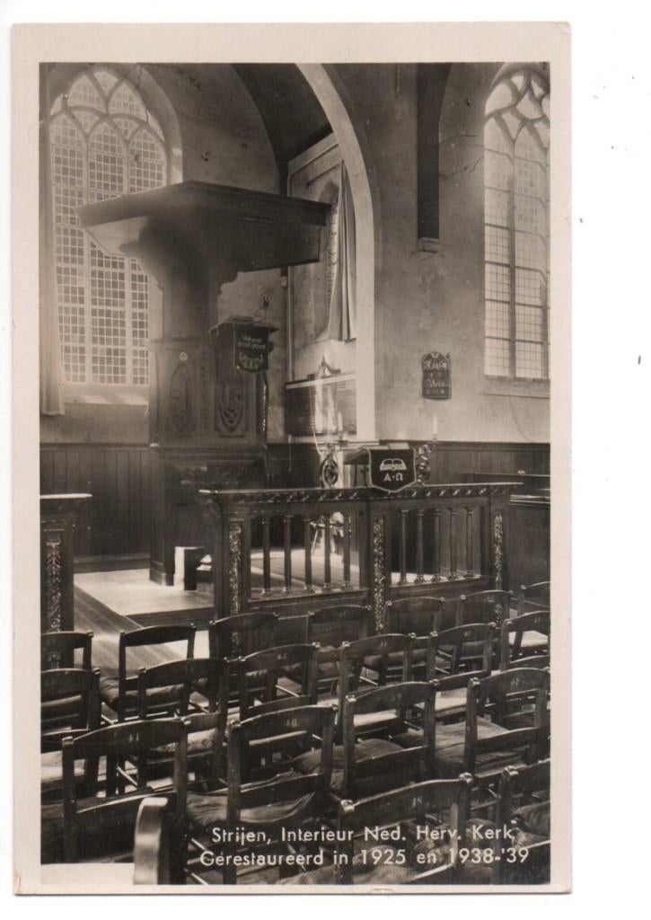 Strijen. Interieur Ned. Herv. Kerk. (1958), Ophalen of Verzenden, 1940 tot 1960, Gelopen, Zuid-Holland