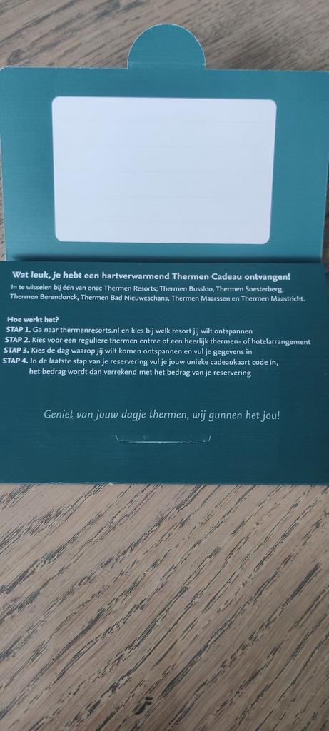Thermen cadeaubon, Tickets en Kaartjes, Kortingen en Cadeaubonnen, Eén persoon, Spa of Sauna, Cadeaubon