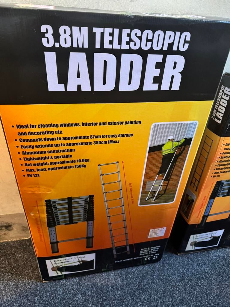 Telescoopladder Ladder Opvouwbaar Vouwladder Aluminium 3.8m, Nieuw, 1045 AL, Contact@allstock.nl, Allstock