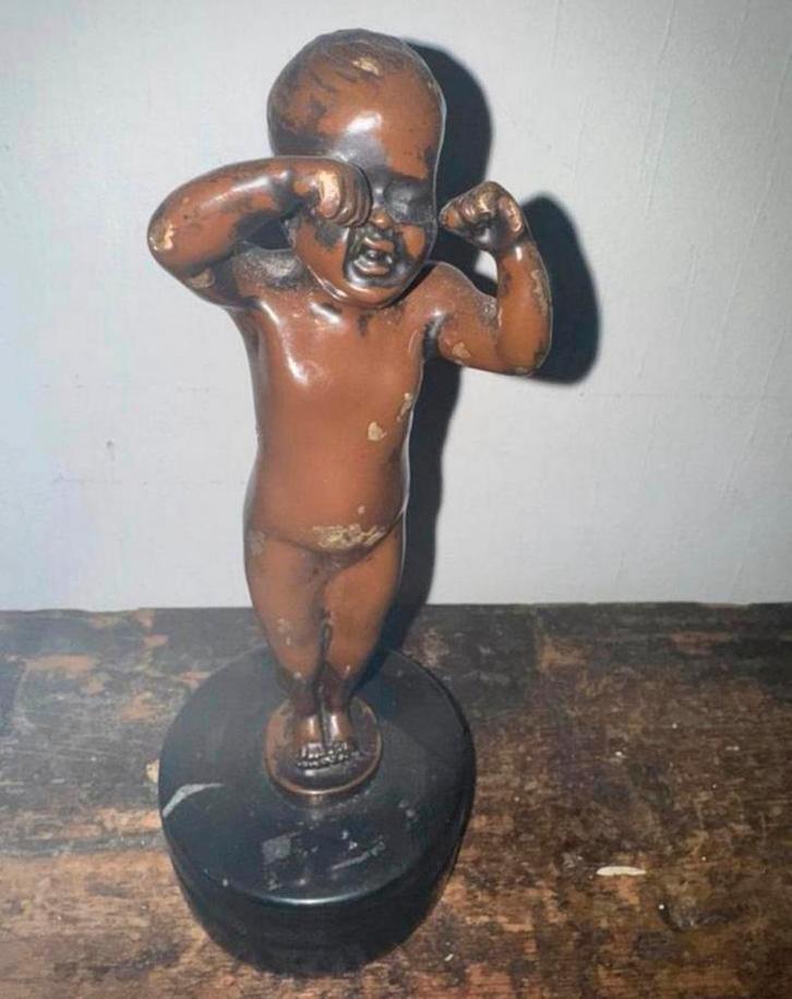 Antiek frans bronzen beeldje op marmer voet 26 cm, Antiek en Kunst, Kunst | Beelden en Houtsnijwerken, Ophalen of Verzenden