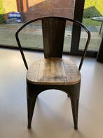 Stoel, zwart metaal met hout, z.g.a.n., Huis en Inrichting, Stoelen, Ophalen, Zwart, Zo goed als nieuw, Eén