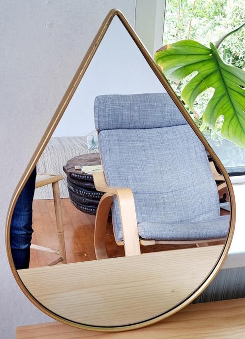 Spiegel druppel wandspiegel - Botanisch -Design - Goud, Huis en Inrichting, Woonaccessoires | Spiegels, Gebruikt, Minder dan 50 cm