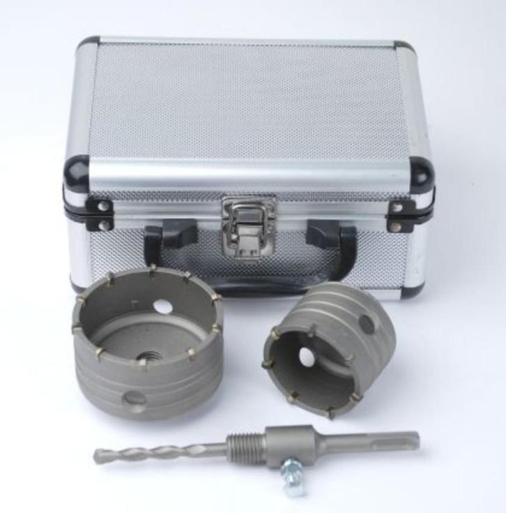 Dozenboorset in aluminium koffer, carbide, ø 60 en 80 mm, Doe-het-zelf en Verbouw, Gereedschap | Handgereedschap, Nieuw, Ophalen of Verzenden