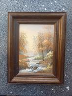 Mini schilderijtje landschap met lijst, Antiek en Kunst, Ophalen of Verzenden