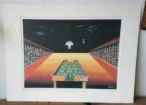 zeefduk Hugo Bertels Ruimtevoetbal, Antiek en Kunst, Kunst | Litho's en Zeefdrukken, Ophalen
