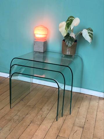 3 Design Glazen Bijzettafels / mimiset nesting tables beschikbaar voor biedingen