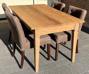 eettafel (153 x 90) grenen hout met 6 stoelen bruine stof beschikbaar voor biedingen